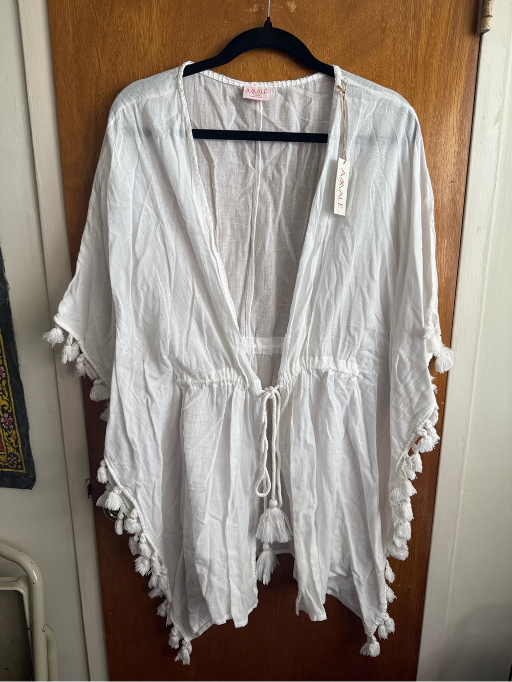 AMALE White Tassel Beach Coverup - Lightweight Swim Wrap